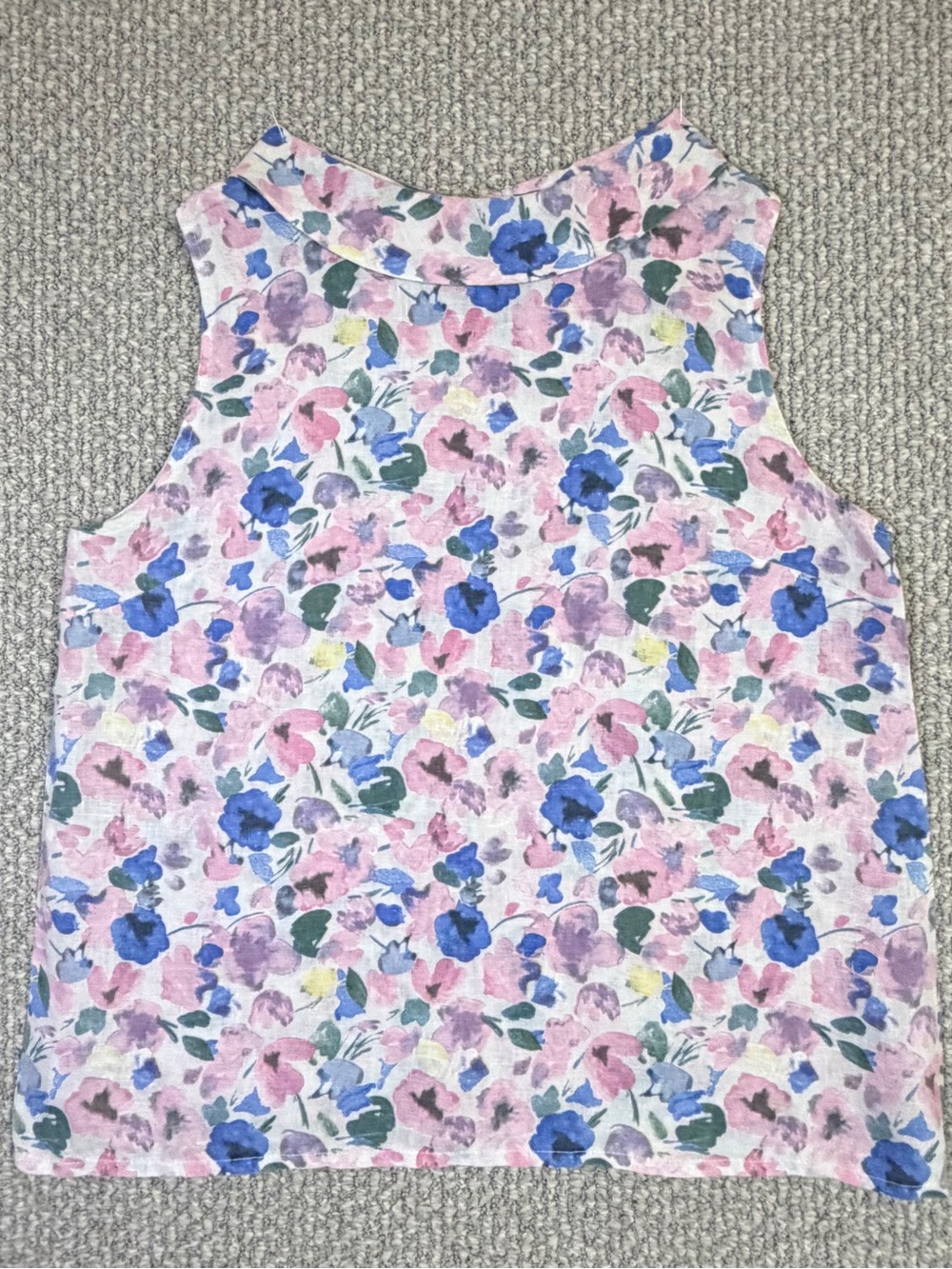 100% Linen Sleeveless Lightweight Tank-Top Drape Collar Women L Resort Coastal